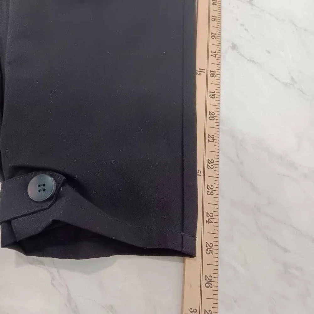 Tapered Dress Pants Womens Small Black Pleated Crepe Elastic Waist‎ Button Hem